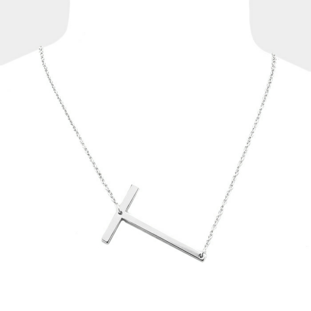 Silver Monogram "T" Large Initial Pendant Necklace